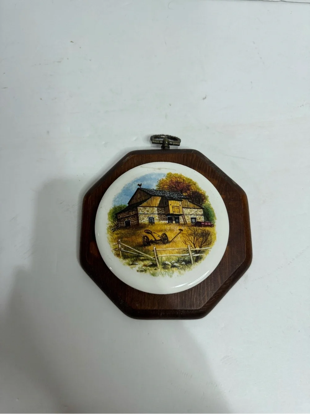 Vintage Octagonal Wood & Ceramic Tile Country Barn Wall Decor
